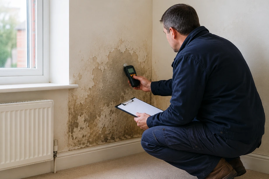 Detailed damp survey report documentation showing moisture readings and treatment recommendations